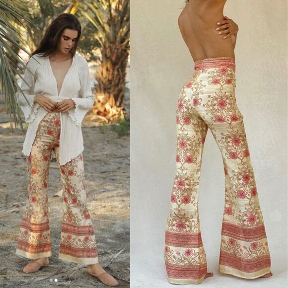 Savannah Morrow Pants - Savannah Morrow Ahimsa Pant in Orla NWT Silk Floral Print High Rise Flare Medium